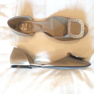 Roger Vivier Ballerina Chips Flats - Taupe Satin with Crystal - Size 36.5EU